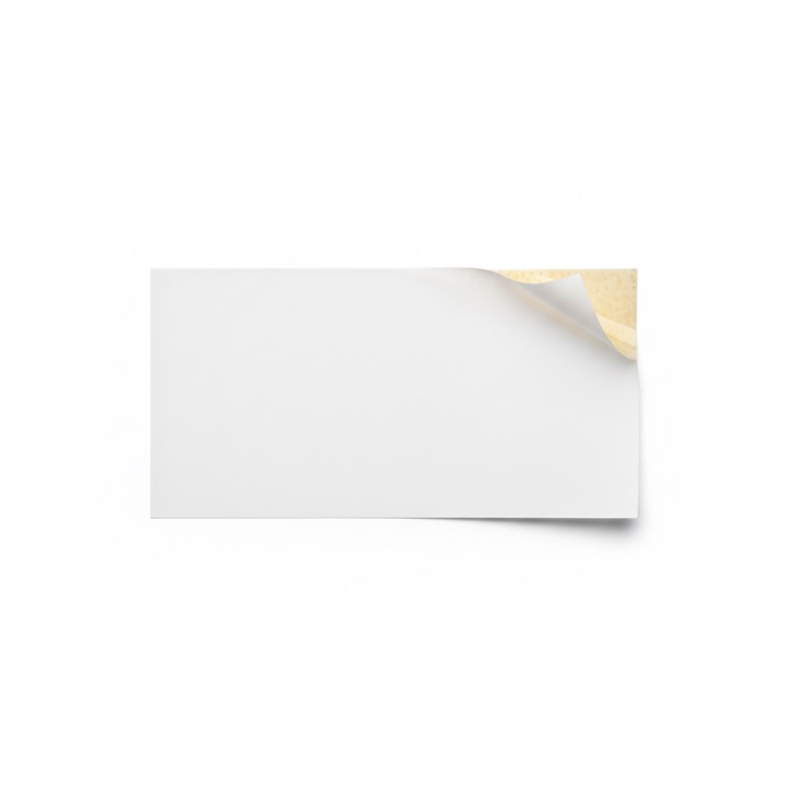 Blank self-adhesive label with one corner peeled up