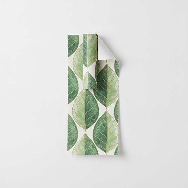 Peel-and-stick wallpaper roll with backing peeled